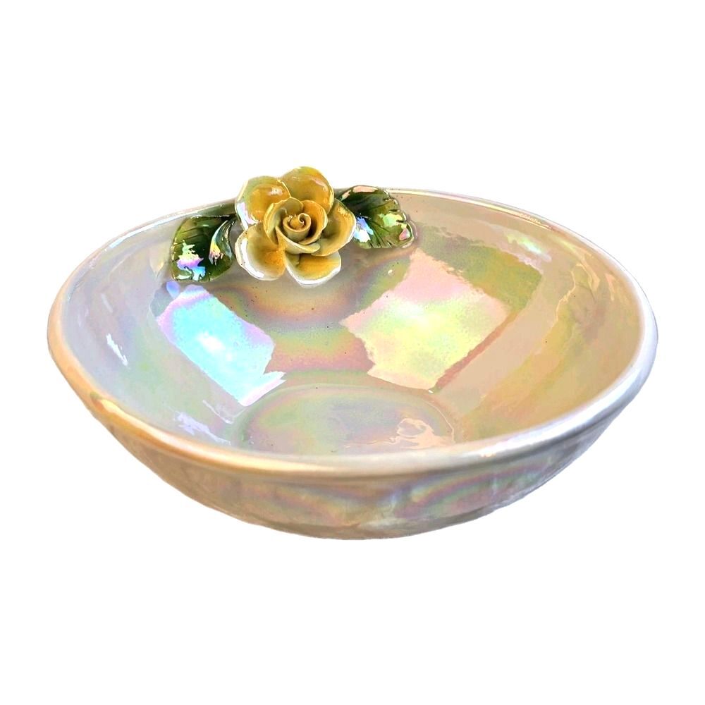Vintage 1960s 70s Capodimonte Italy Iridescent Porcelain Rose Trinket Dish Bowl